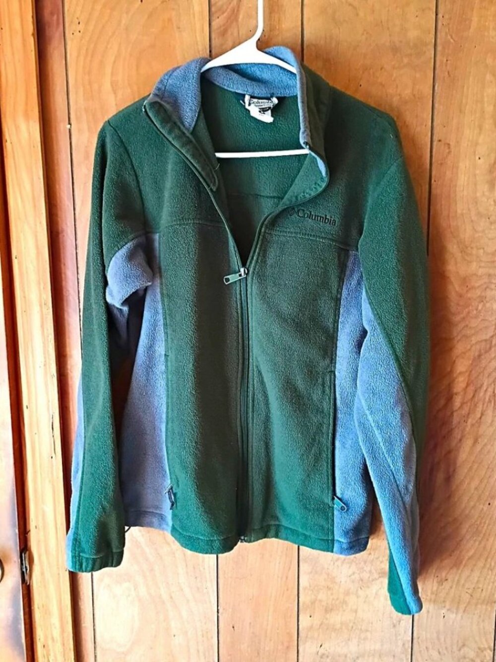 Columbia Men's Full Zip Fleece Jacket w/ Pockets Colorblock Green Gray M